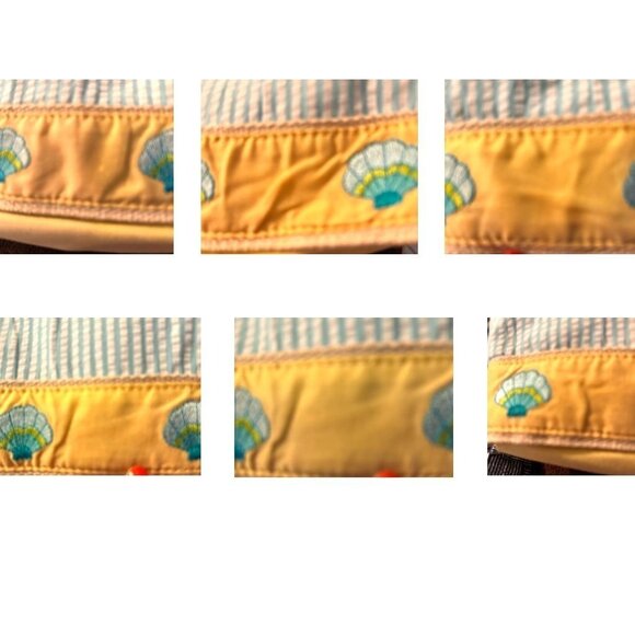 Quacker Factory Resort Blue White Seersucker Seashell Tote Bag Yellow Tr… - Picture 7 of 13